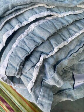 Restoration Hardware Blue-Grey QUEEN 100% Linen 2 PCS Sheet Set. NO SHAMS